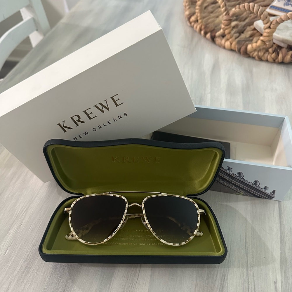 KREWE Coleman Checkered Mixed-Media Aviator Sunglasses